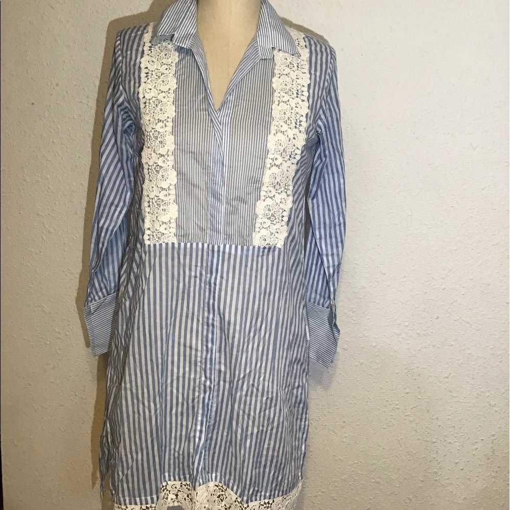 Sana Safinaz blue/white striped tunic blouse size small